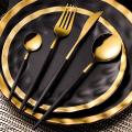 24pcs Gold & Black Gold Dinnerware Set Western 304 Stainless Steel Tableware Set Knife Fork Spoon Luxury Flatware Kitchen Set  Dishwasher Safe. 