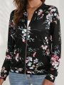 Women Fashion Floral Printed Jacket Coats Casual V Neck Full Long Sleeve Outerwear Tops Ladies Chic Stylish Coat. 