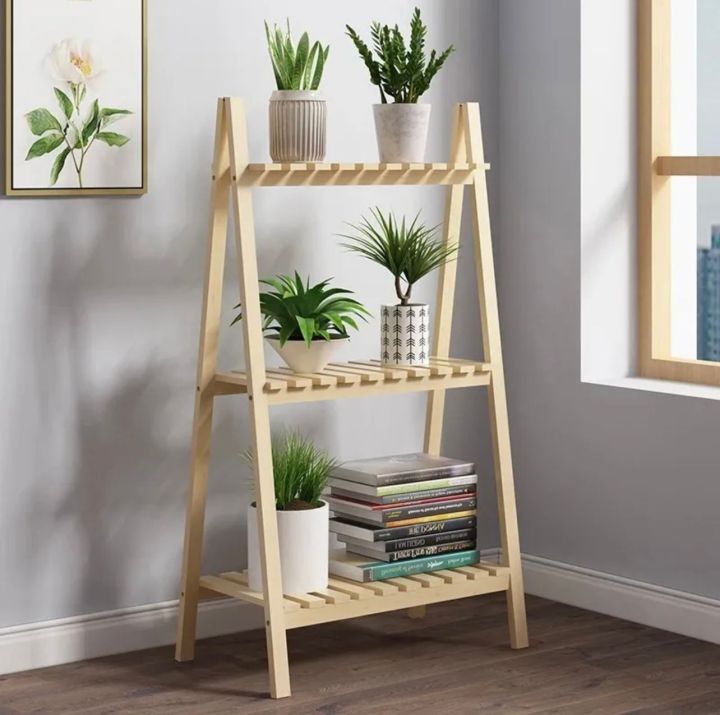 Wooden Plant Stand 2 ,3 Tier Foldable Flower Pot Display Shelf Rack Solid Wood Floor Two-layer Storage Balcony Folding Flower Stand