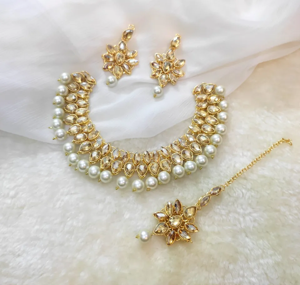 Jewellery Set Kundan (3 in 1) Necklace, Earrings Maang Tika - Technical View