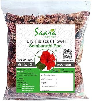 FRESH Dry Hibiscus Flower, 50g | Sembaruthi Poo | Gudhal Ka Phool | Rosa-Sinensis for Hair Care & FacePack, (Pack of 1 X 50gm)