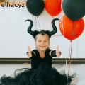 New Halloween Big Black Long Ox Horn Headband Movie Demon Evil Queen Glitter Hair Hoop Halloween Party Cosplay Costume Headpiece. 