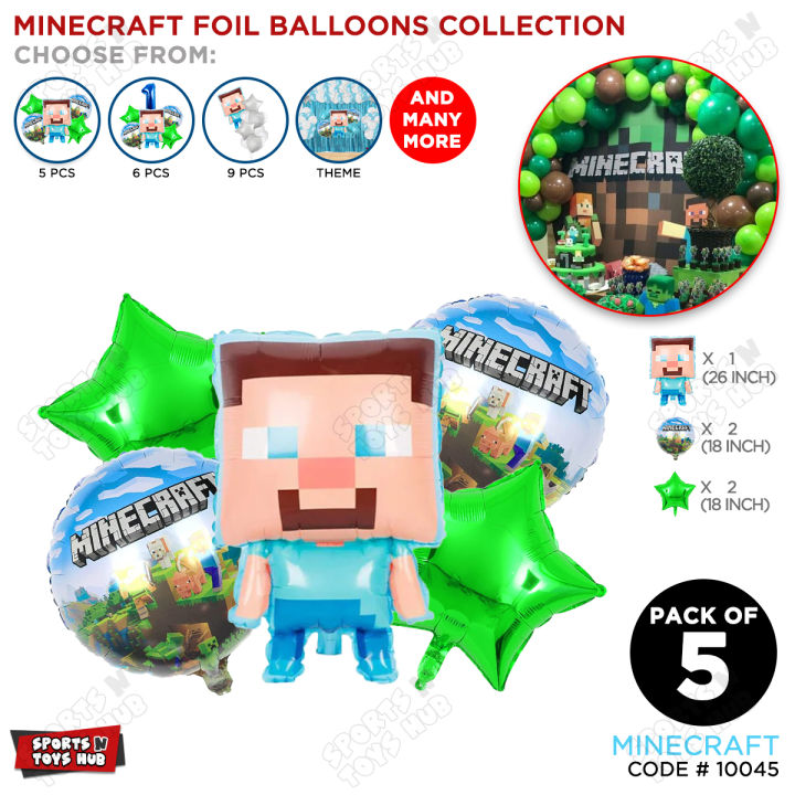 Minecraft Video Game Foil Balloon Set of 5 pieces, Gaming Balloons Steve Character Birthday Party Decoration, Mine Craft Toy Theme Foils Air Baloon, Decorations Supplies, Game Play Ballons, Birth Day Decor, HBD Foil Balloons, Mine-craft Theme : 9A4F2LQ7