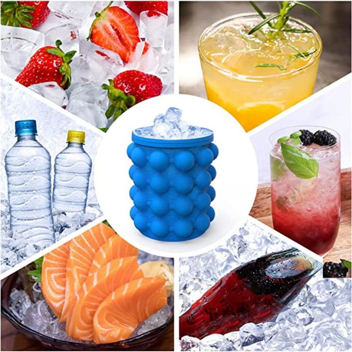 Ice Cube Mold Ice Trays, Large Silicone Ice Bucket, (2 in 1) Ice Cube Maker, Round,Portal Crushed Ice Cube Maker Silicone Bucket with Lid Makes Small Nugget Silicon Ice Cube Tray Molds for Soft Drinks Cocktail