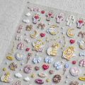 Cute Little Bear Angel Donuts Bowknot 5D Soft Embossed Reliefs Self Adhesive Nail Art Stickers Lovely Bunny 3D Manicure Decals. 