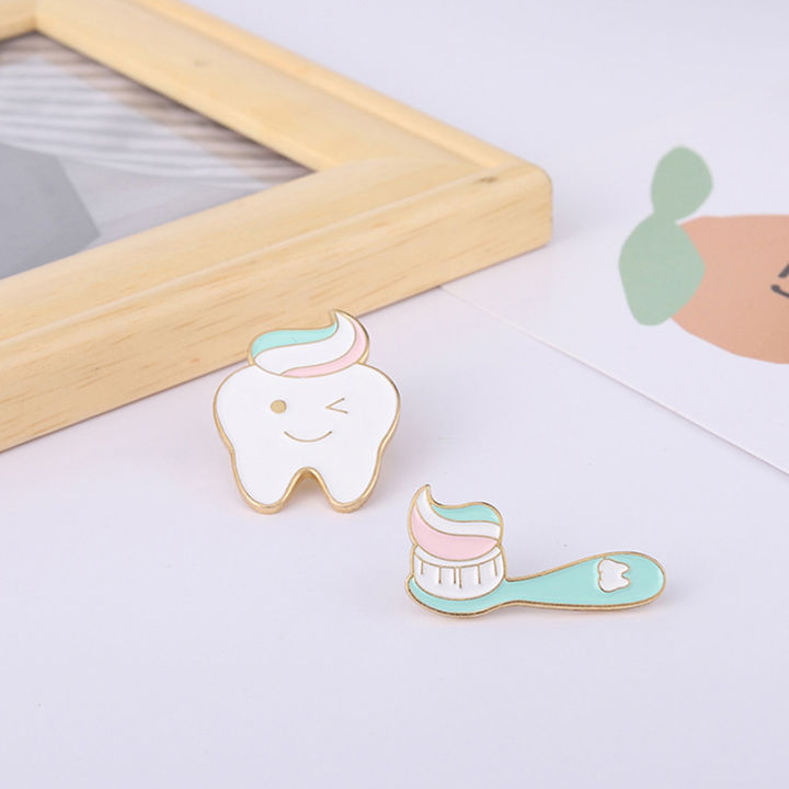 Toothbrush Pin Tooth and Toothbrush Enamel Pins Wink Smile Tooth Brooches Dentist ...