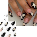 24pcs/Box Fake French Y2k Nails Press On Long Stiletto Almond Shape Wearable False Nails With Stars Designs Full Cover Nail Tips MJ. 
