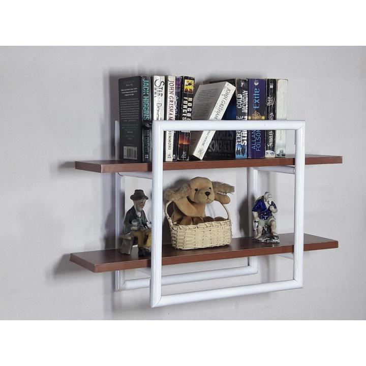 PVC BOX  WALL HANGING SHELF WHITE WITH LIGHT BROWN