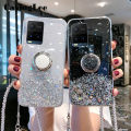 Casinglee for VIVO Y21 case Shiny Ring Glitter Soft Transparent Holder Stand Back cover with String for VIVO Y21 Phone cases cover Stars Moon Girls For girls and Boys. 