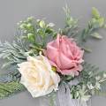 Artificial Rose Flower Swag,with Roses, Green Leaves and Silk Ribbon for Wedding Ceremony Party Decor Wedding Chair Decorations. 