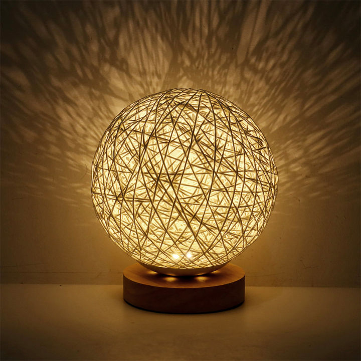 Romantic Night Light Creative INS Wind Starry Table lamp Bedroom Bedside lamp Fantasy Rattan Ball Moon Light (Light Yellow)