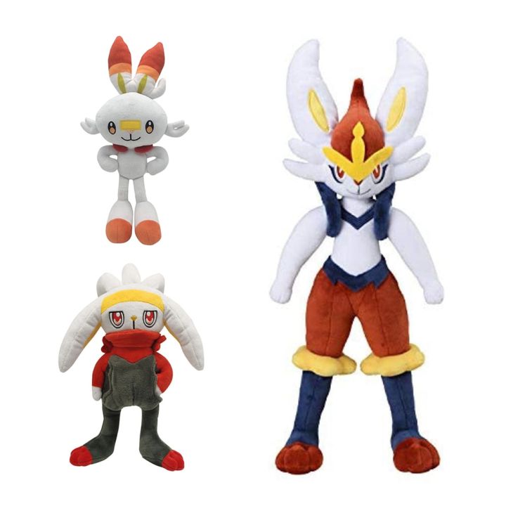 New Pokémon and Shield Cinderace Plush Toys Scorbunny Evolution Raboot Stuffed Doll Kawaii Rabbit Christmas Gift for Kids
