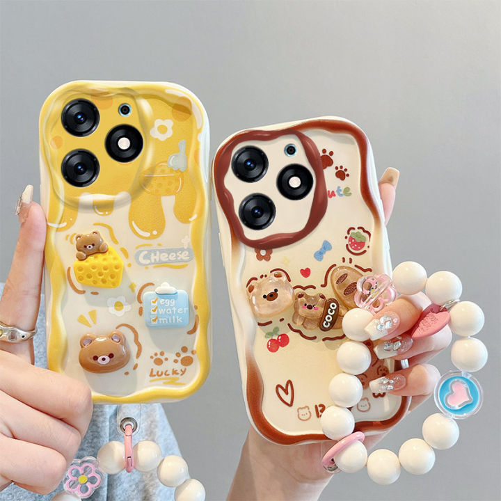 For Tecno Spark 10 Pro Spark 10C Spark 10 4G KI5q KI7 Cover,with Flower Bracelet 3D Cute Cartoon Pattern Shockproof Silicone Phone Case