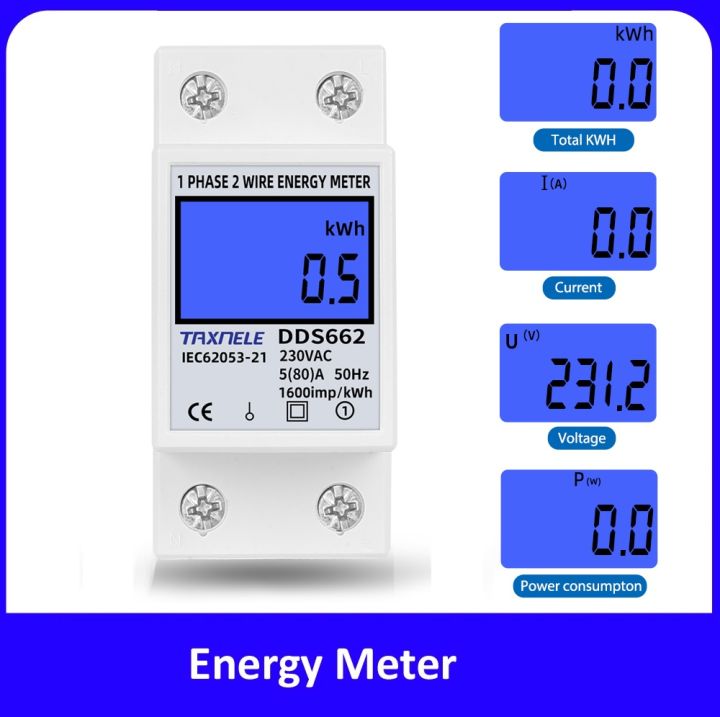 Texnele 80A Digital Single Phase Energy Meter DDS662 | 230V Din Rail KWh Power Consumption Watt Current Voltage Meter | LCD Display Wattmeter for Home Industrial Use No Reset Zero