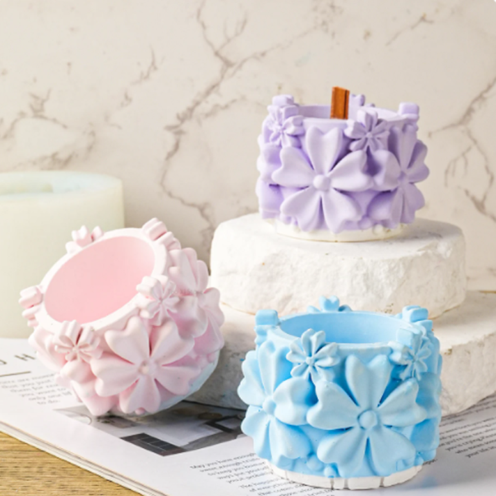 Handmade Flower Candle Jar Mold Reusable Silicone Material 3D Shape Petal Flowerpot Craft Mould Multifunctional Silicone