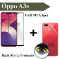 Oppo A3s Full Black 9D Tempered Glass + Back Matte Protector For A3s. 