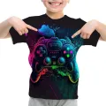 New 2024 Summer Kids Clothes 3D Gamepad Joystick Print Children's Harajuku Clothes Boys Short Sleeve Tops T-Shirt Girls Clothes. 