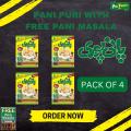 Pack of 4 Crispy Gol Gappay with free Chatpatta Spicy Pani masala & Pani puri, Ready To Fry pani puris, single box have almost 40. 