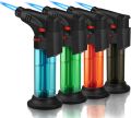 Torch Lighter, Jet Flame Lighter Refillable Butan-e Gas with with Base, Windproof with Flame Fixed Lock and Adjustable Flame Lighter for Kitchen,Outdoor,Gifts(Multi). 
