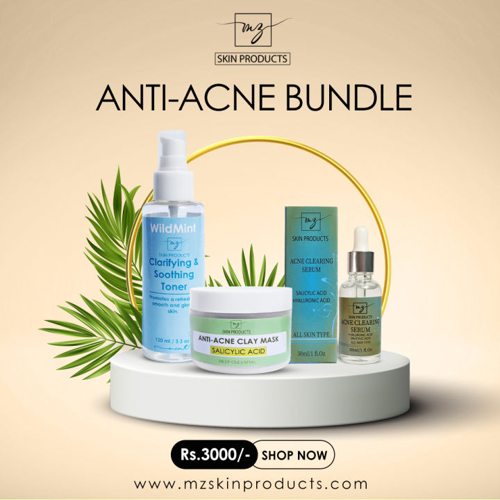 MZ SKIN PRODUCTS ANTI-ACNE BUNDLE FOR ALL SKIN TYPE ( SKIN CARE) | CLAY MASK| SERUM| TONER| AVAILABLE AT MZ SKIN PRODUCTS