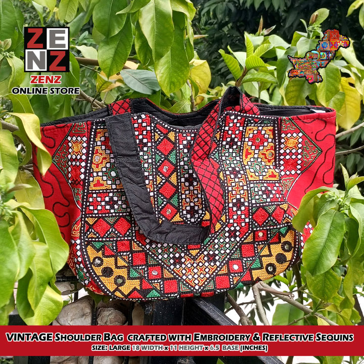 Pakistani Traditional Embroided HandBag Purse Multicolor Embroidered Vintage ZENZ For Adult Females Girls Ladies Women Ajrak