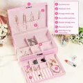 Two Layer Jewelry Organizer Box for Women – PU Leather Large Storage Case with Lock – Classic Style – All Season. 