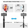 Original R1s Bluetooth Selfie Sticks Tripod with Remote and Selfie Light, 4-in-1 Multifunctional Selfie Stick Tripod Stand Compatible with iPhone/OnePlus/Samsung/Realme & All Smartphones (Black). 