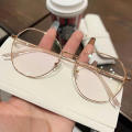 Ins Trend Unisex Metal Anti-blue Light Glasses Transparent Oval Frame Sunglasses UV400 Protection Flat Mirror Eyeglasses Eyewear. 