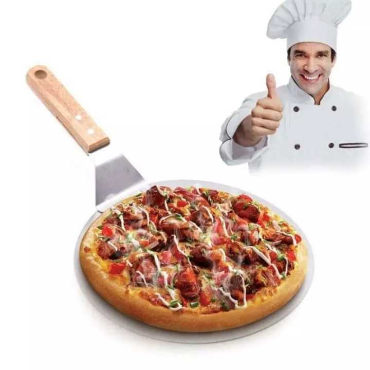 Stainless Pizza Peel, 10in Round Large Pizza Spatula Paddle with 7.7in Wooden Handle, Baking Shovel Paddle Easy Storage Pizza Paddle for Baking, Homemade Pizza and Bread