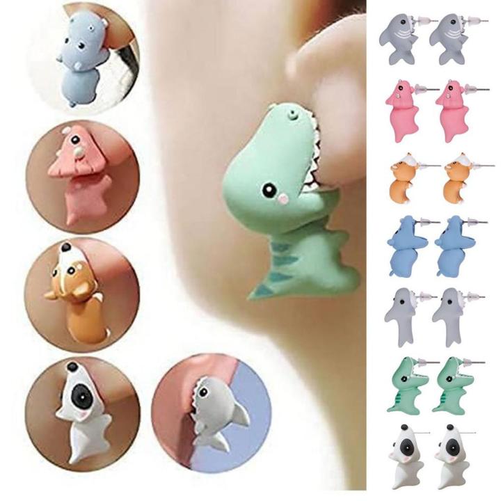 Animal Biting Earrings Cute Animal Cartoon Dinosaur Bite Ear Stud Small Animal Dinosaur Earrings Shark Metal Cute Mini Jewelry