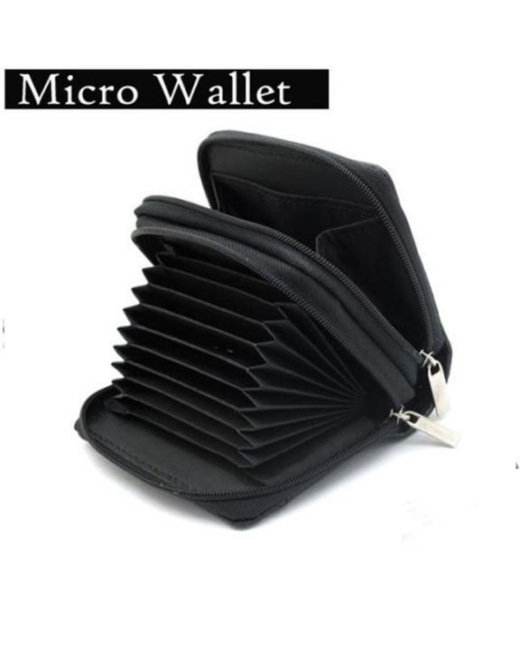 Two Zipped Leather Leather Multi Pocket Micro Wallet - black