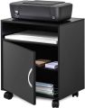 Printer Cabinet with Adjustable Storage Shelves Printer Stands on Wheels, Light Wood Rolling Work Cart with Door for Home Office. 