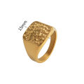 Fashion Unisex Championship Ring Chic Stainless Steel 18k PVD Gold Plated Square Signet Hammered Rings for Women Men. 