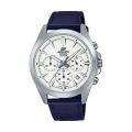 Casio Edifice Mens Steel Sliver Case Silver Chronograph Dial Blue leather Band Watch-EFV-630L-7AVUDF. 