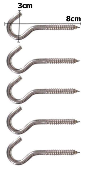 #14 Zinc-Plated Stainless Esteel Galvanized Screw Hooks - Lamp Hooks - Question Mark Hooks - Sheep Eye Hooks - Wood Hooks - Self Tapping Screw Hooks - Bundle Pack of 5