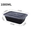 Disposable Food Storage Container Set with Lids Black 500ml 750ml 1000ml Pack of 10. 