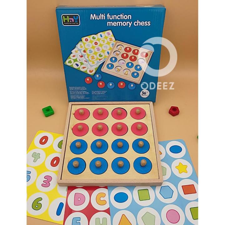 Wooden Multifunctional Memory Chess With 5 Game Cards For Teaching Shapes, Letters, Alphabets, Fruits, Vegetables, Animals For Kids