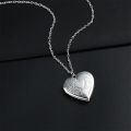 Silver Color Love Heart Photo Frame Pendant Necklace For Women I Love You Flower Pattern Heart Openable Locket Necklace Jewelry. 