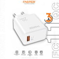 FASTER FC-11QC 20W Fast Mobile Charger Qualcomm QC 3.0A with Android Cable - 3A Fast charging. 