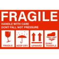 Handle With Care Fragile Stickers for Sensitive Products available size (2x3, 3x4, 5x3.5 inch aprox.). 