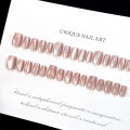 30 pieces/strip Champagne Cat Eye Wear Nail Wide Light Ice Tea Milk Tea Ice Flash Pure Nude Cat Eye Wear Nail Hand Work Yao Store. 