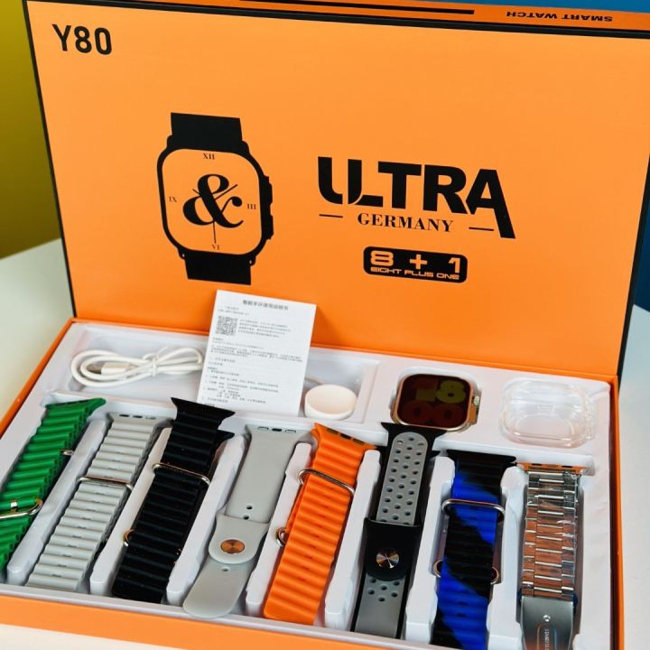 Y80 Ultra Smart Watch | 8 in 1 Ultra Smartwatch | 8 Pairs of Straps |  Series 8 Ultra Smartwatches | Bluetooth Calling | Sports Features