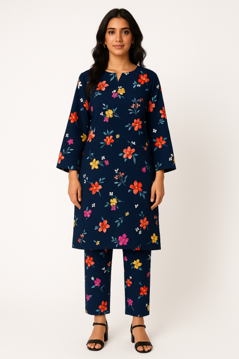 New%20Plain%20Kurti%20And%20Printed%20Trouser%20For%20Girls%20And%20Women%20-%20Image%204