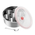 Imported Stainless Steel Round Masala Dabba Spice Storage Box for Kitchen 7 Deep Katori With Box And Silicon Lids. 