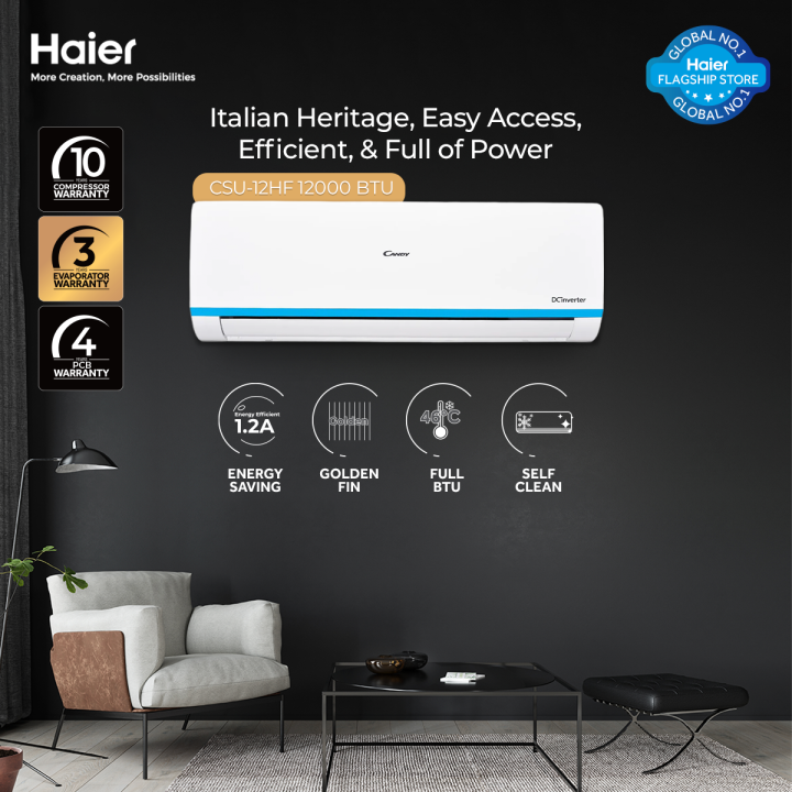 Candy by Haier 1 Ton Heat & Cool DC Inverter - White Colour AC - CSU-12HF- 10 Years Brand Warranty
