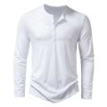 Men's Cotton Button Henley neck Shirt Long Sleeve Casual Button Solid color Fashion T-Shirts Dinner Ronvsa. 