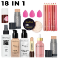 Beautious 18Pcs Bridal Makeup Deal - Fixer + Concealer + Lip Tint + Foundation + Primer + Highlighter + x2 Foundation Stick + Face Powder + x6 Lip Pencil + x3 Sponge Puff. 