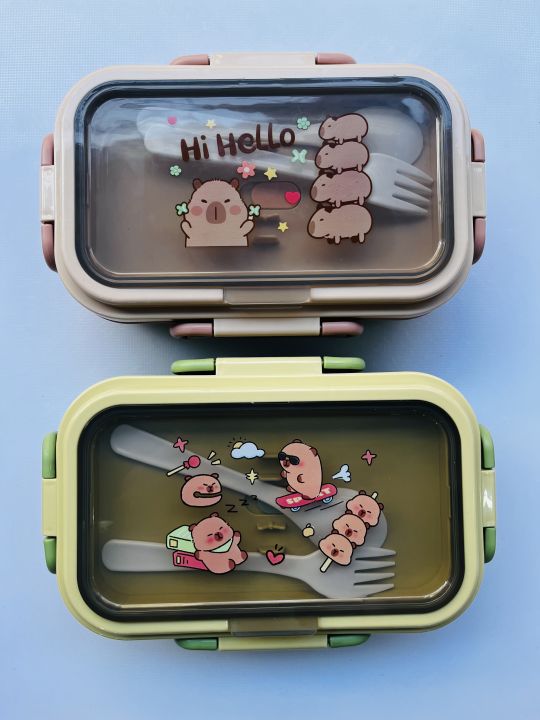Kids Lunch Box with Spoon & Fork Plastic & Stainless Steel Lunch Box ...