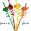 Reusable Straws for Kids, Fruit / Cartoon Shape Spiral Drinking Straw (Assorted) - Pack of 4. 
