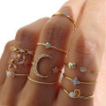 10Pcs/Set Moon Star Golden Rings Women Bohemian Jewellery Set Gifts Accessories And Girls Fashion Jewellery Set Gift. 